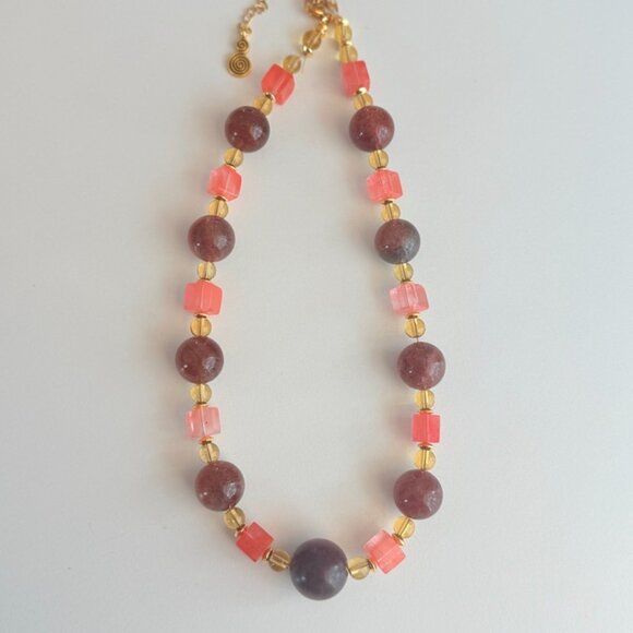 Handmade Jewelry - Strawberry Quartz Harmony | Two-Tone Strawberry Quartz Necklace